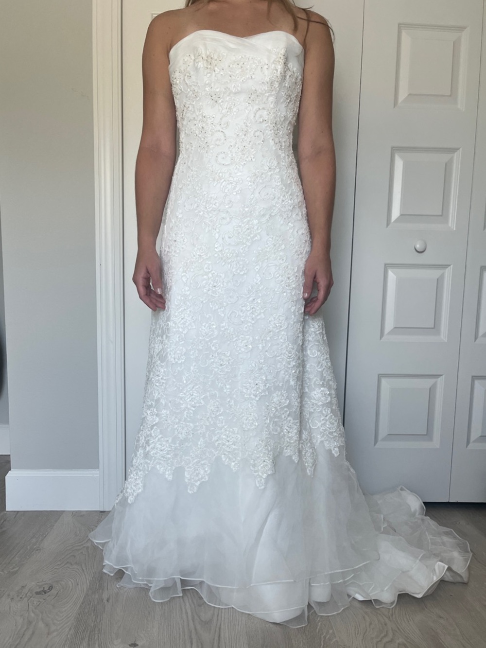 Maggie Sottero Strapless White Lace A-Line Bridal Gown